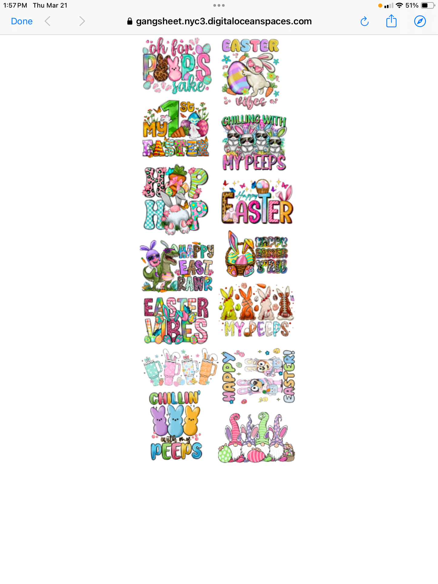 Easter gang sheet loaded with Easter designs specifically picked to make you money.