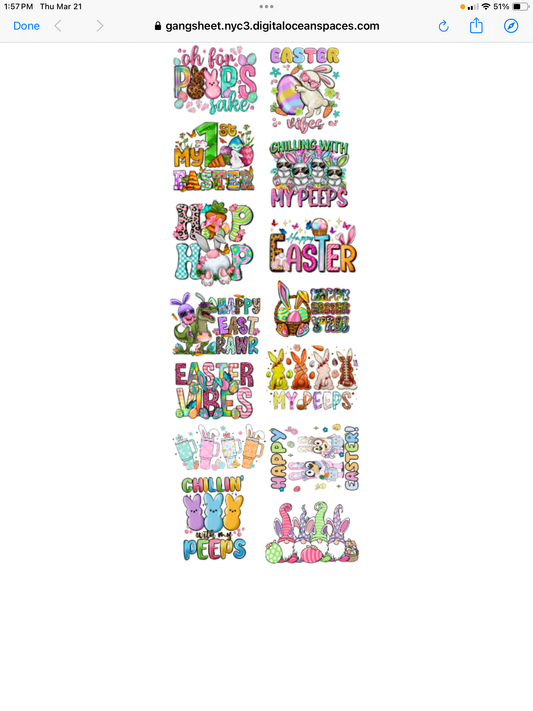 Easter gang sheet loaded with Easter designs specifically picked to make you money.